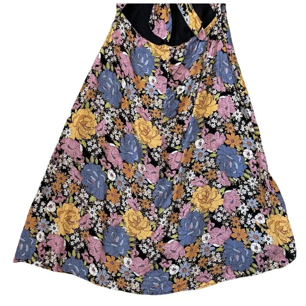 WAYF Floral Maxi Dress Front Tie Cutout Short Sleeves Multicolor Size M - Picture 3 of 6